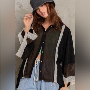POL Black and Cream Button-Up Top NWOT